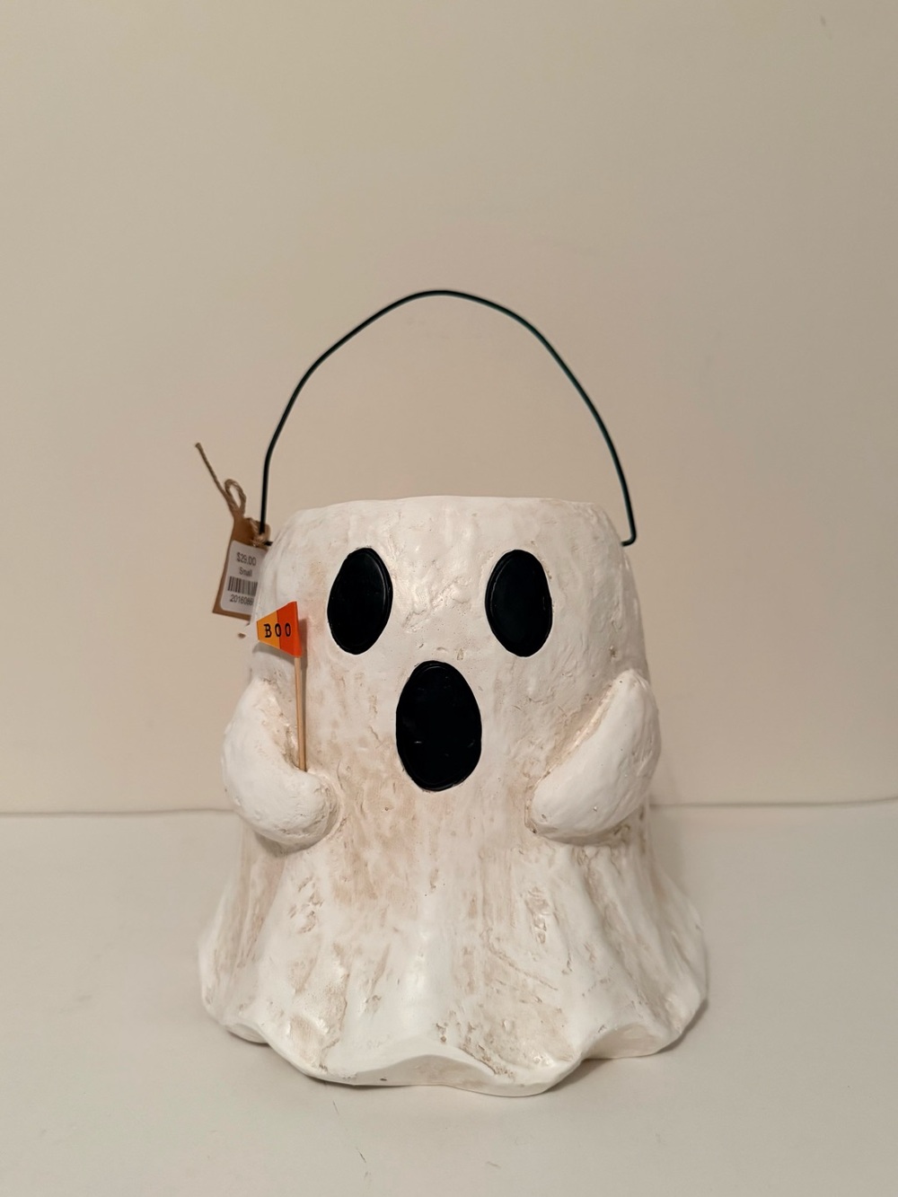Mud Pie White Ghost Lantern with Black Face and Orange 'Boo' Flag